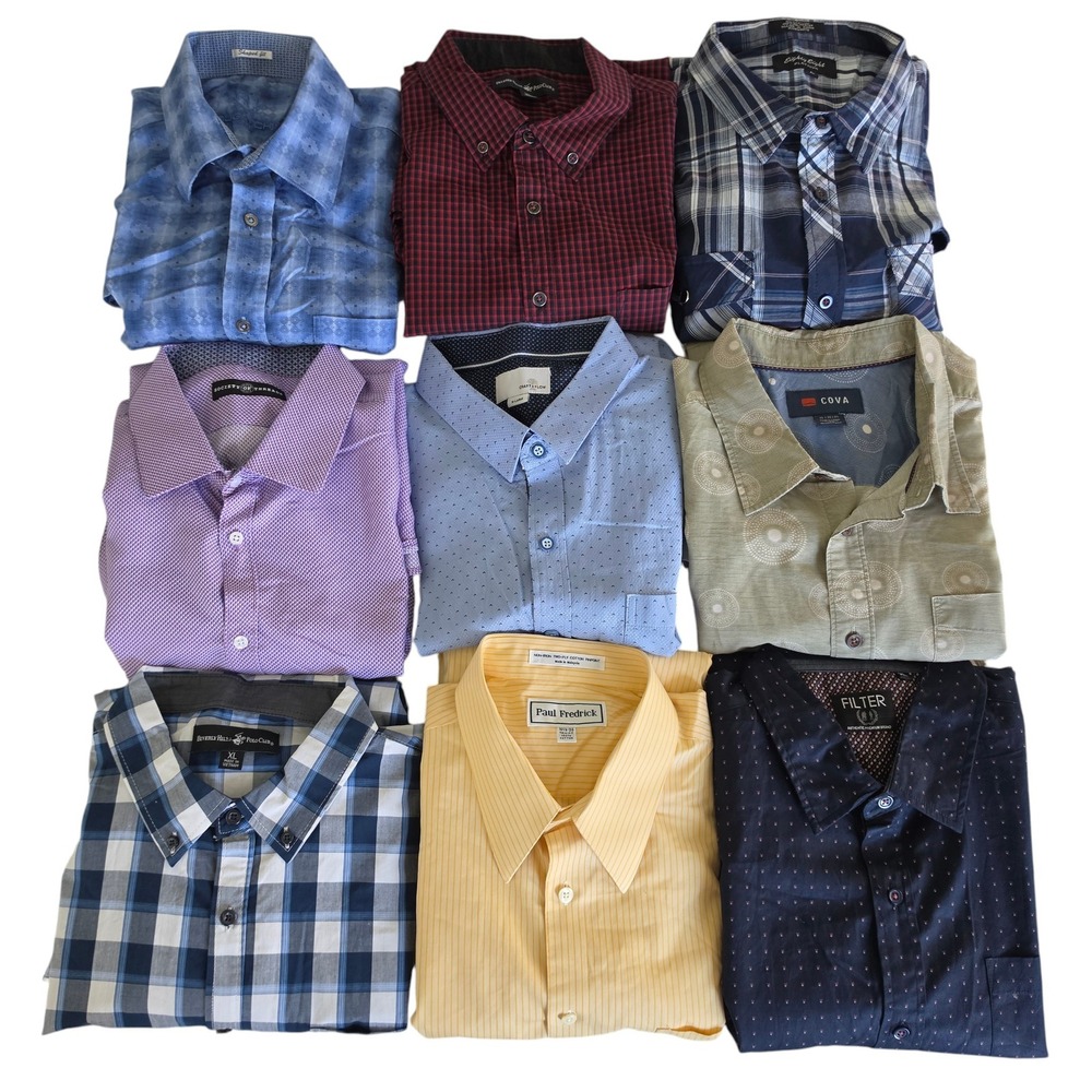 Men Button Down‎ Shirt Lot of 9  Bundle Multicolor Plaid Pattern Mixed Brand